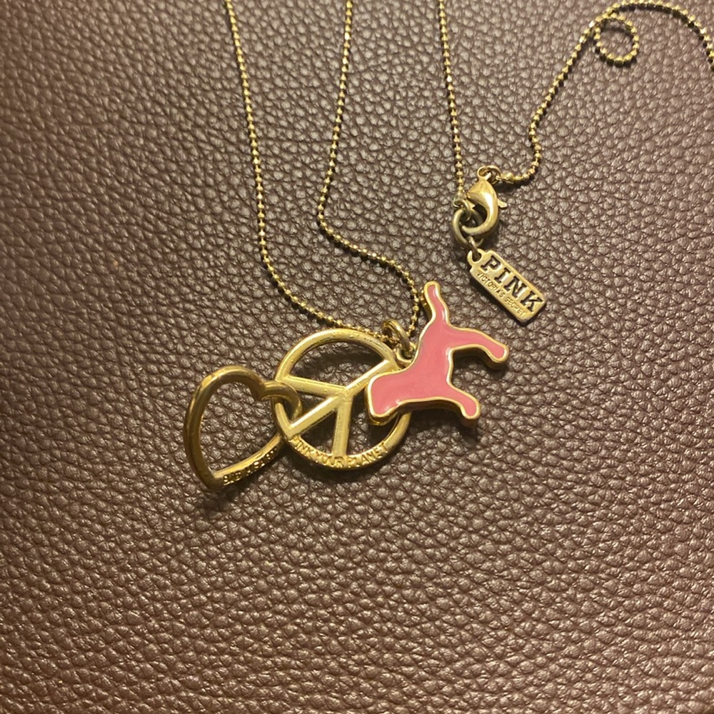 Pink Dog Charm Gold Necklace